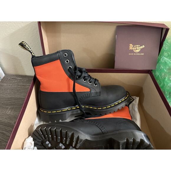 Dr. Martens Shoes - Dr. Martens 1460 Panel Leather & Ventile Ankle Boots Coral Orange Womans US 7